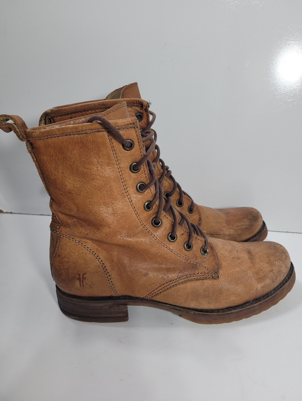 Frye Veronica Combat Boots 76276 Brown Leather Lace Up Womens Size 7.5 B Moto